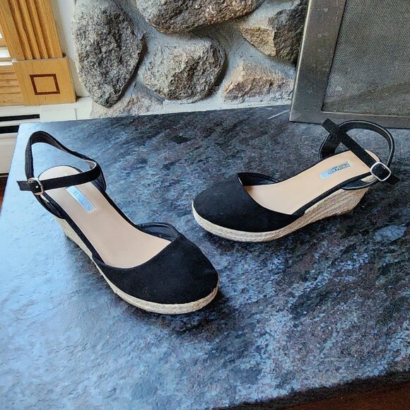 Primark Black Textile Strappy Wedges Size 7 - Picture 8 of 16